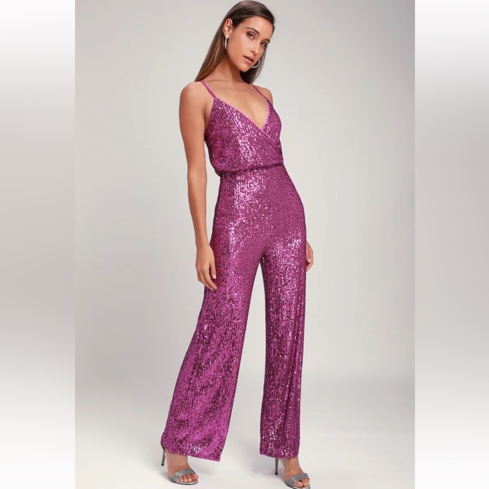 Lulus Magenta Sequin Jumpsuit